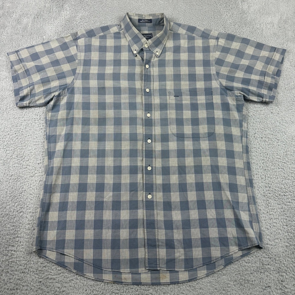 Vintage Burberrys Short Sleeve Shirt Mens Large Blue Check Authentic Made In USA